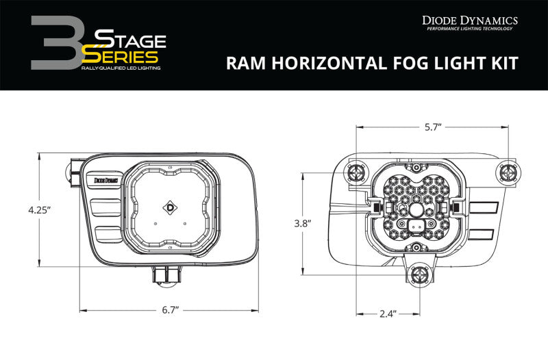 Diode Dynamics SS3 Sport Type Ram Horiz Kit ABL - Yellow SAE Fog