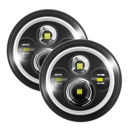 7 Inch LED Headlight Replacement with Halo Ring+ H4 LED Headlight Brightness Intensifier Wiring Harness for Jeep Wrangler JK TJ LJ