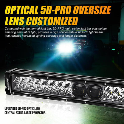 22 Inch 5D-PRO Series 22000LM Spot Beam Off Road Led Light Bar+Universal Mounting Brackets Adjustable Pillar Hood