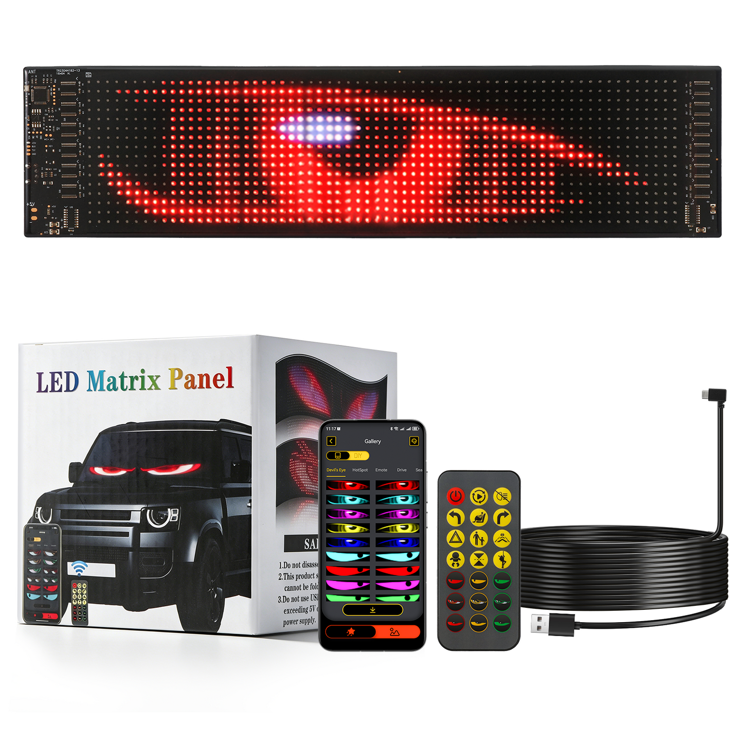 🆕 Single Pack LED Flexible Programmable Car Screen Light USB APP Control Devil's Eye Atmosphere 14.72x3.62in for Windshield Decoration