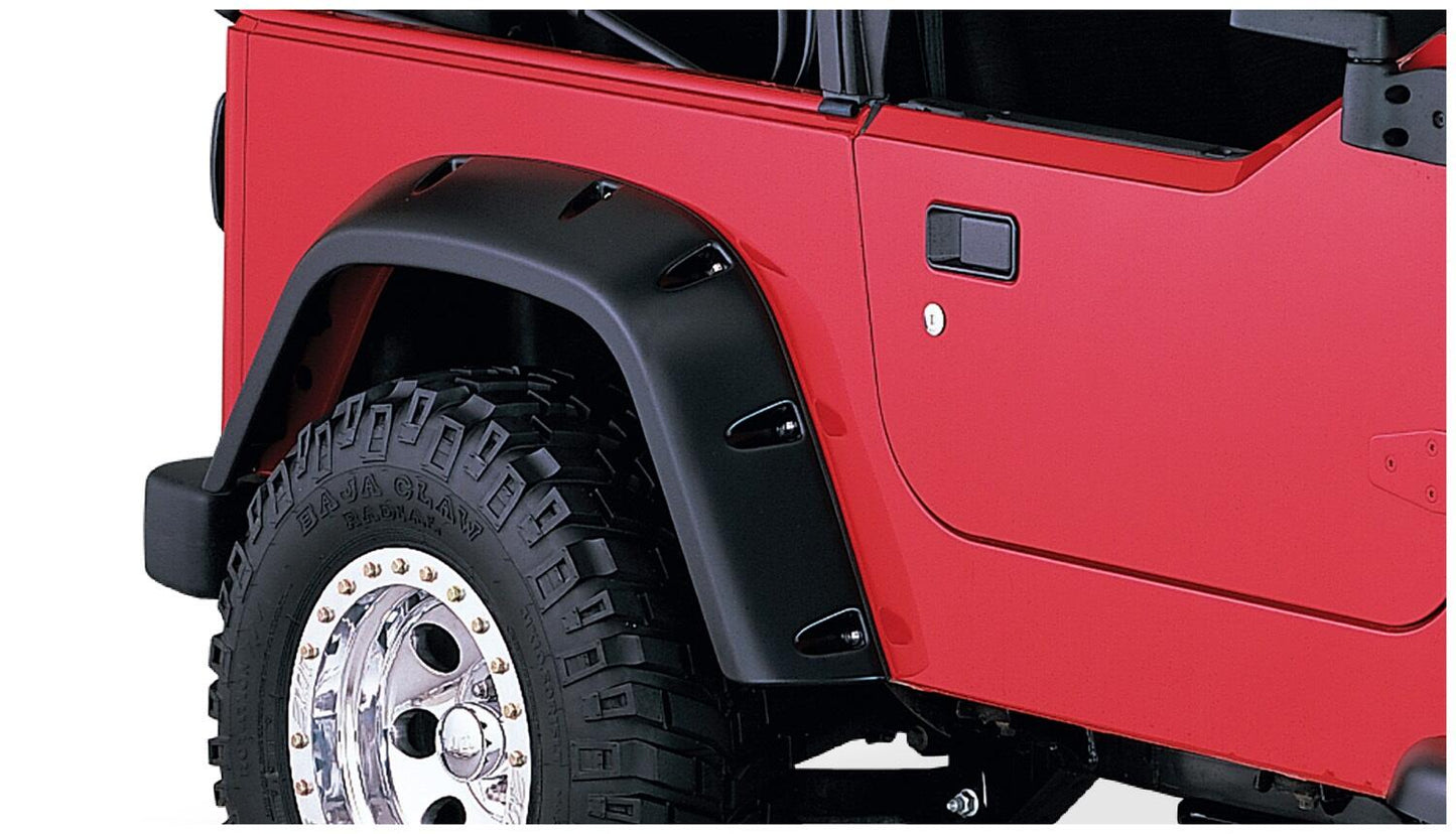 Black Pocket/Rivet Style Textured Finish Rear Fender Flares For 1997-2006 Jeep Wrangler TJ Bushwacker