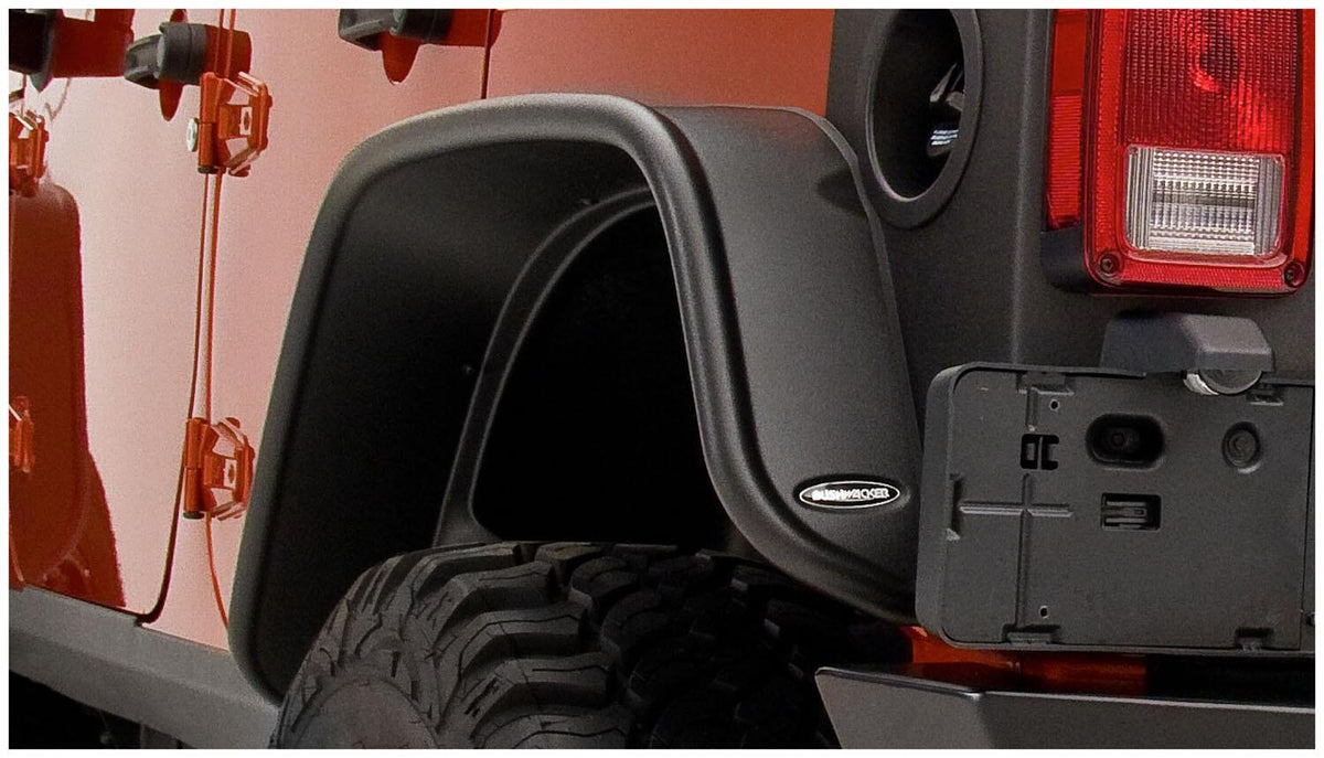 Black Jeep Flat Style Textured Finish Rear Fender Flares For 2007-2018 Jeep Wrangler JK Unlimited 4-Door Bushwacker