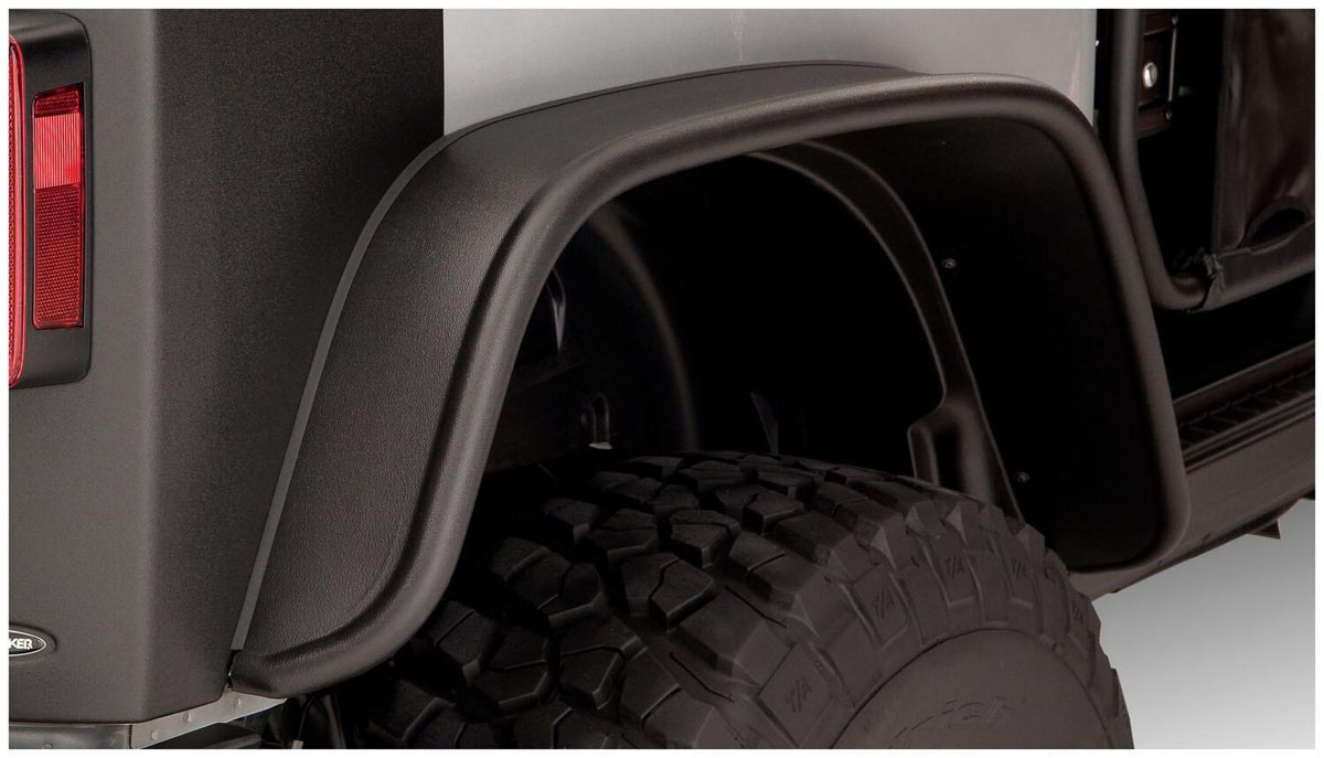 Black Jeep Flat Style Textured Finish Rear Fender Flares For 2007-2018 Jeep Wrangler JK 2-Door Bushwacker