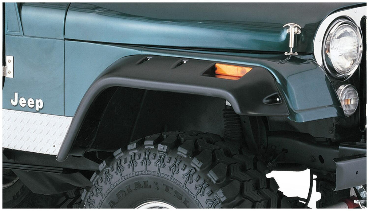 Black Jeep Cutout Style Textured Finish Front Fender Flares For 1956-1986 Jeep CJ5, CJ5A, CJ6, CJ6A, CJ7, Willys Bushwacker