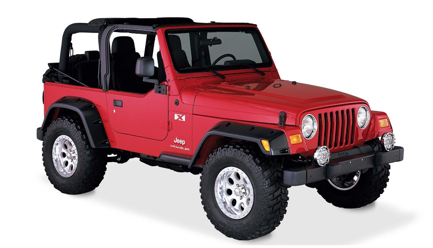 Black Pocket/Rivet Style Textured Finish 4-Piece Fender Flare Set Maximum Flare Coverage For 1997-2006 Jeep Wrangler TJ Bushwacker