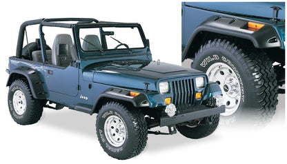 Black Jeep Cutout Style Textured Finish 4-Piece Fender Flare Set For 1987-1995 Jeep Wrangler YJ (Excludes Renegade) Bushwacker