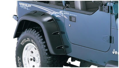Black Jeep Cutout Style Textured Finish 4-Piece Fender Flare Set For 1987-1995 Jeep Wrangler YJ (Excludes Renegade) Bushwacker