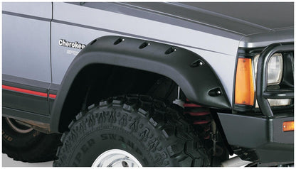 Black Jeep Cutout Style Textured Finish 4-Piece Fender Flare Set For 1984-2001 Jeep Cherokee 4-Door Bushwacker