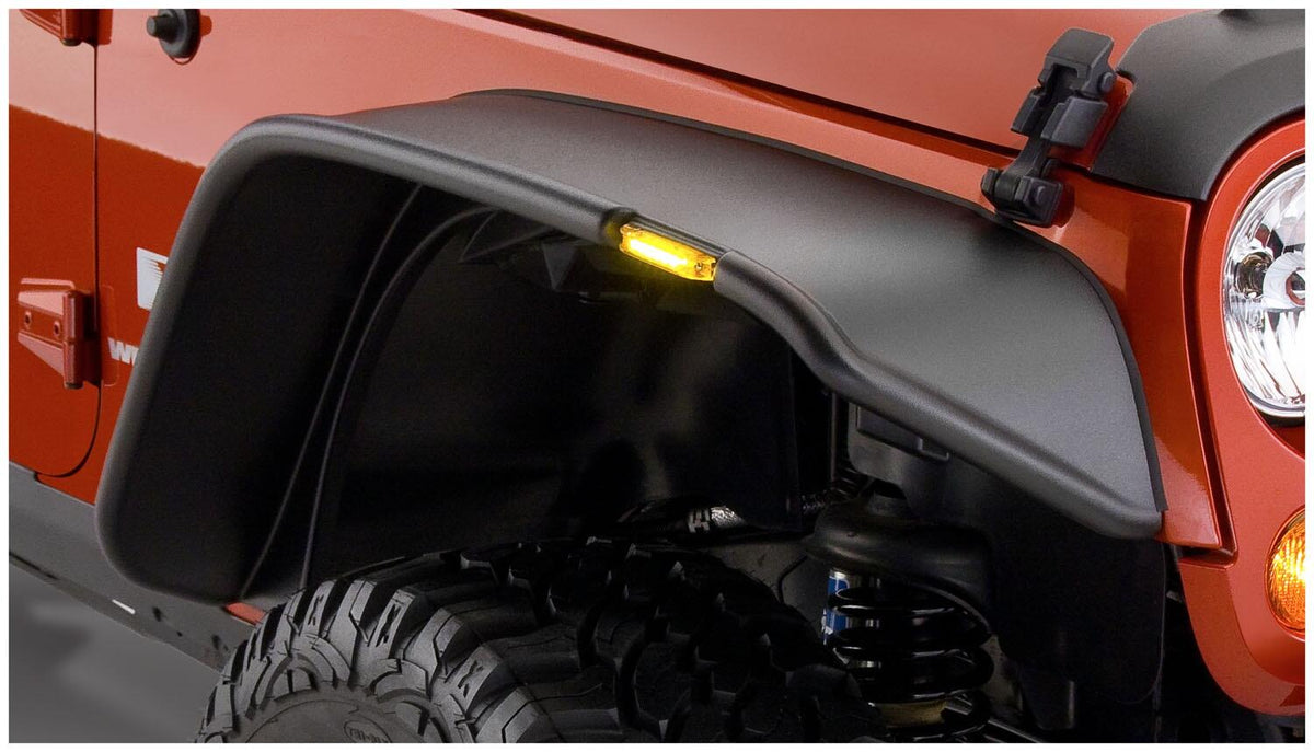 Black Jeep Flat Style Textured Finish 4-Piece Fender Flare Set For 2007-2018 Jeep Wrangler JK Unlimited 4-Door Bushwacker