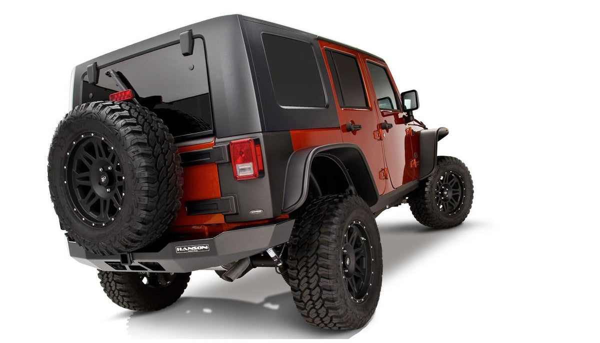Black Jeep Flat Style Textured Finish 4-Piece Fender Flare Set For 2007-2018 Jeep Wrangler JK Unlimited 4-Door Bushwacker