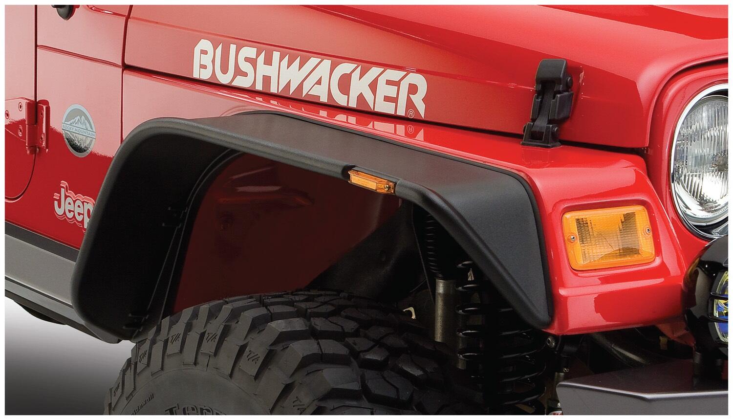 Black Jeep Flat Style Textured Finish 4-Piece Fender Flare Set For 1997-2006 Jeep Wrangler TJ Bushwacker