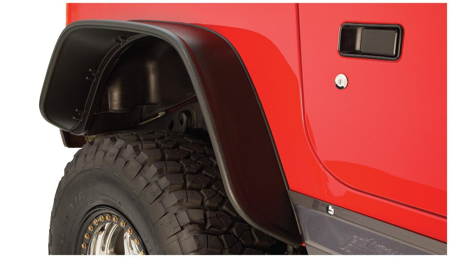 Black Jeep Flat Style Textured Finish 4-Piece Fender Flare Set For 1997-2006 Jeep Wrangler TJ Bushwacker