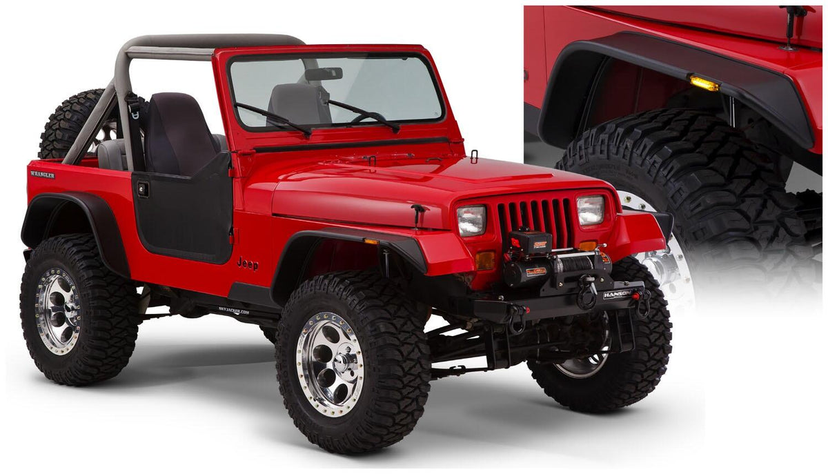 Black Jeep Flat Style Textured Finish 4-Piece Fender Flare Set For 1987-1995 Jeep Wrangler YJ (Excludes Renegade) Bushwacker