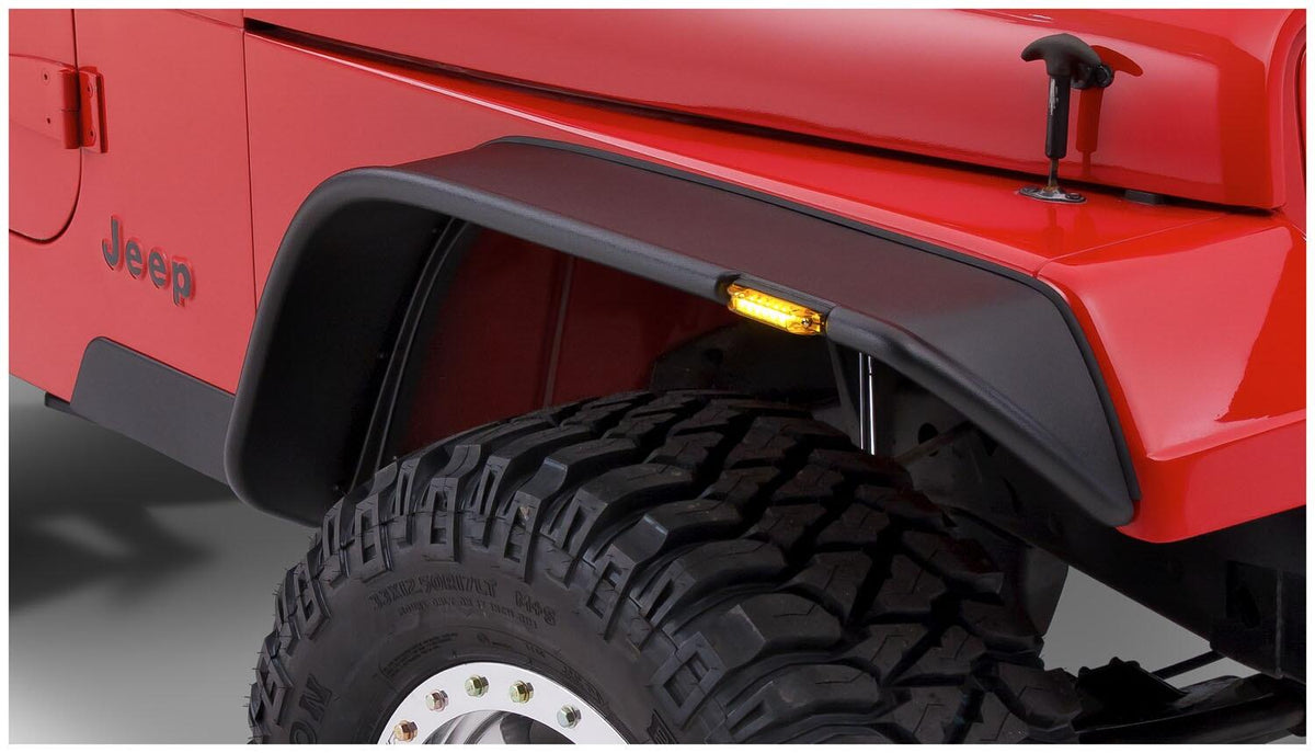 Black Jeep Flat Style Textured Finish 4-Piece Fender Flare Set For 1987-1995 Jeep Wrangler YJ (Excludes Renegade) Bushwacker