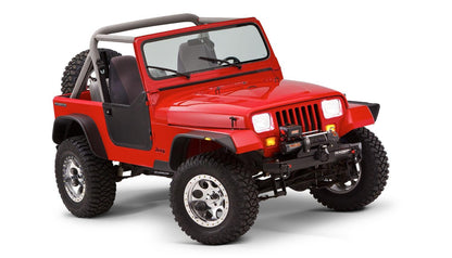 Black Jeep Flat Style Textured Finish 4-Piece Fender Flare Set For 1987-1995 Jeep Wrangler YJ (Excludes Renegade) Bushwacker