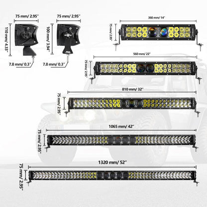 12"/22"/32"/42"/52" 5D-PRO Series LED Light Bar with 5D Projectors For Dodge Ram 1500