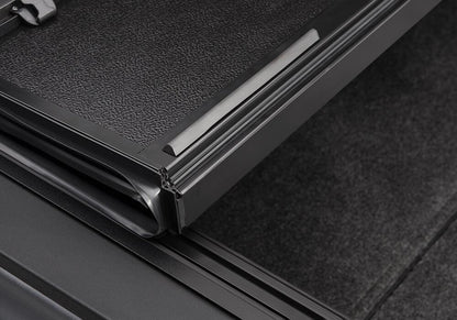 BAKFlip FiberMax Hard Folding Truck Bed Cover Rail Mounts Near Top of Bed Rail Rails Can Be Lowered Using Drop Down Brackets 2022-2026 Toyota Tundra 6 Foot 7 Inch Bed with or without Deck Rail System w/out Trail Special Edition Storage Boxes BAK