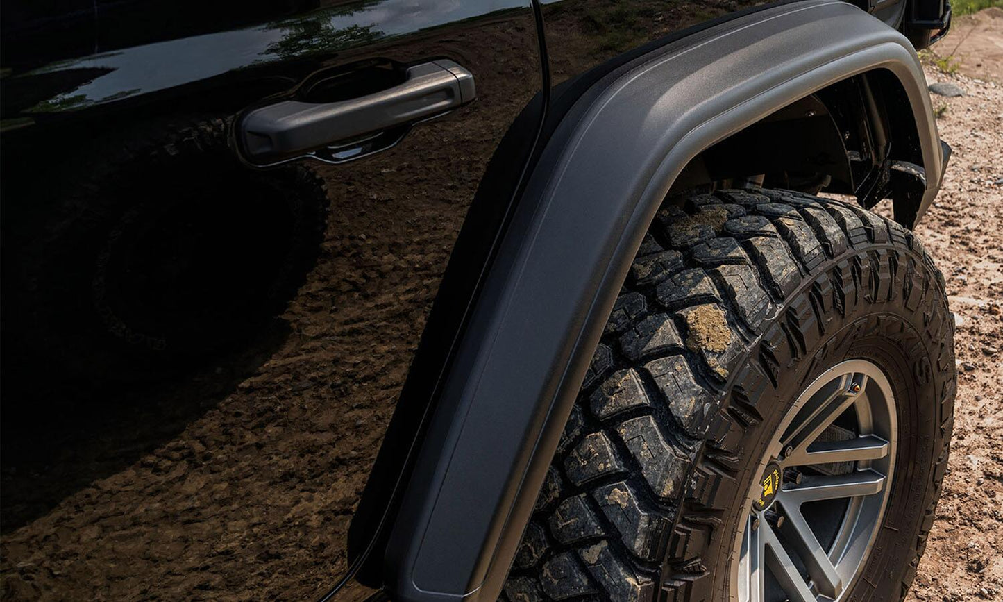 Black Hyperform Flat Style Textured Finish 4 Pc Set Fender Flares For 2018-2023 Jeep Wrangler Bushwacker