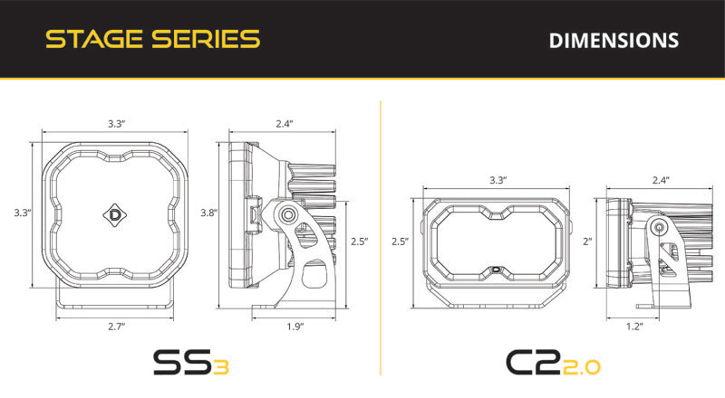 Diode Dynamics 16-21 Toyota Tacoma Stage Series 2in LED Ditch Light Kit - Sport Yellow Combo