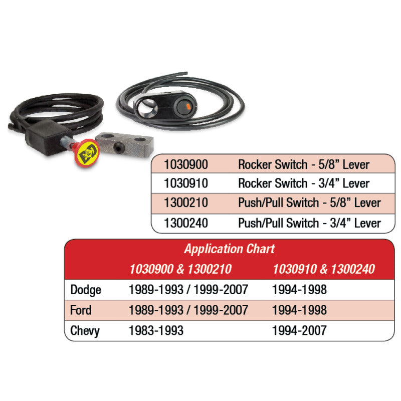 Exhaust Brake Push/Pull Switch Kit 5/8 Inch Diameter Shift Lever BD Diesel