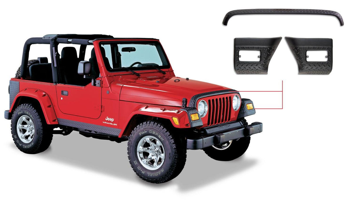 Black Trail Armor Hood Stone Guard And Front Corners For 1997-2006 Jeep Wrangler, 4pc Set Bushwacker
