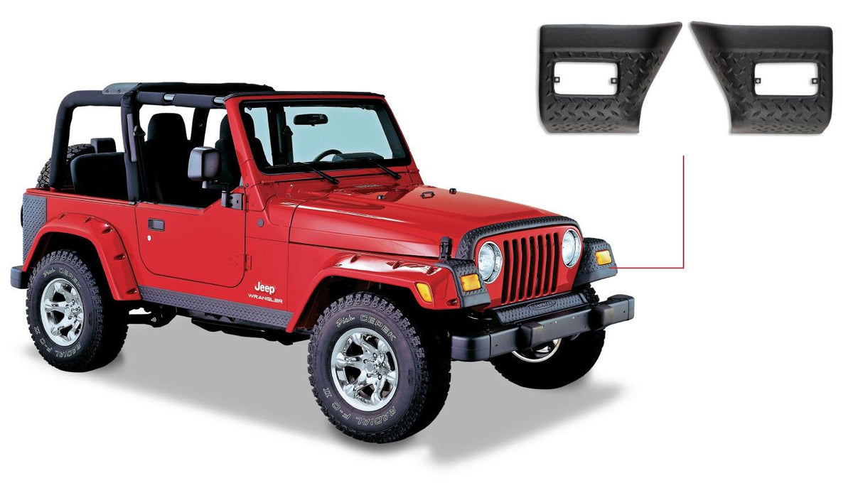 Black Trail Armor Front Corners For 1997-2006 Jeep Wrangler, Pair Bushwacker
