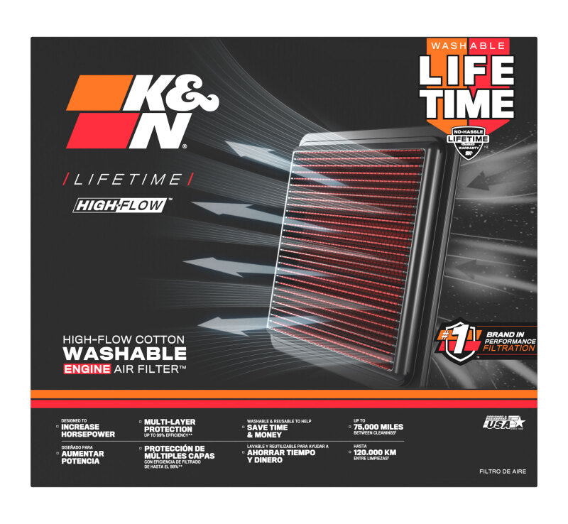 K&N Replacement Panel Air Filter 12.313in OS L x 10.313in OS W x 1.188in H for 13-14 Cadillac ATS