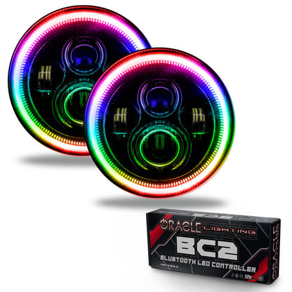 Oracle 7in High Powered LED Headlights - Black Bezel - ColorSHIFT - BC1