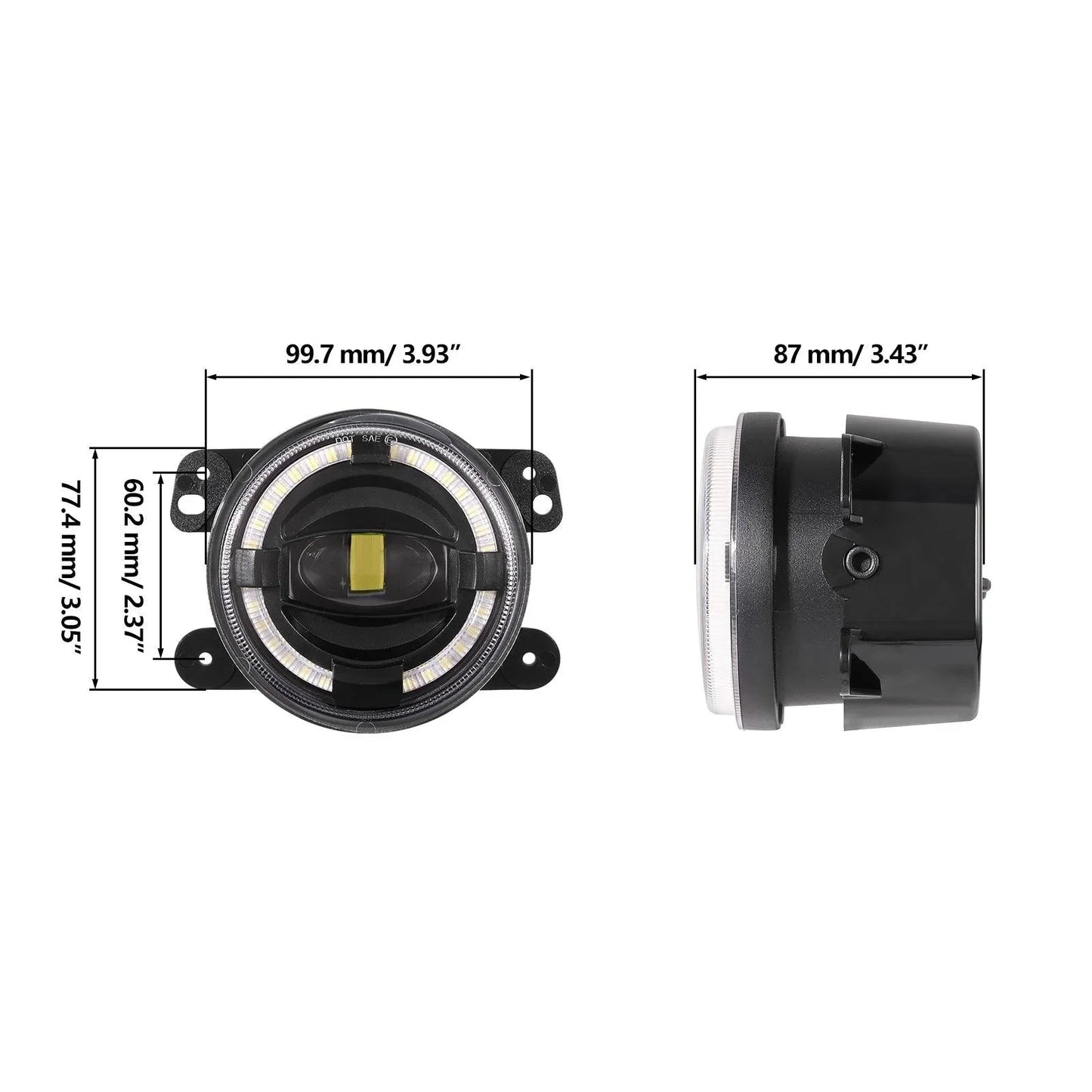 (2pcs/set) 4" 60W LED Fog Lights with White Halo Ring DRL for Jeep Wrangler JK/ Jeep Grand Cherokee/ Dodge
