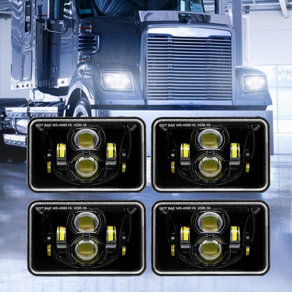 4X6 Inch 55W Rectangular LED Headlight Dot Approved Black