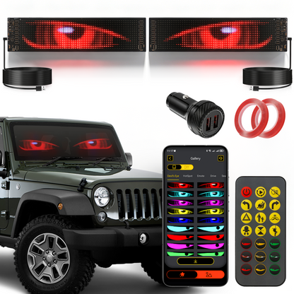 🆕 Two-Pack LED Flexible Programmable Car Screen Light USB APP Control Devil's Eye Atmosphere 14.72x3.62in for Windshield Decoration