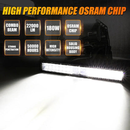 22 Inch 5D-PRO Series 22000LM Spot Beam Off Road Led Light Bar+Universal Mounting Brackets Adjustable Pillar Hood