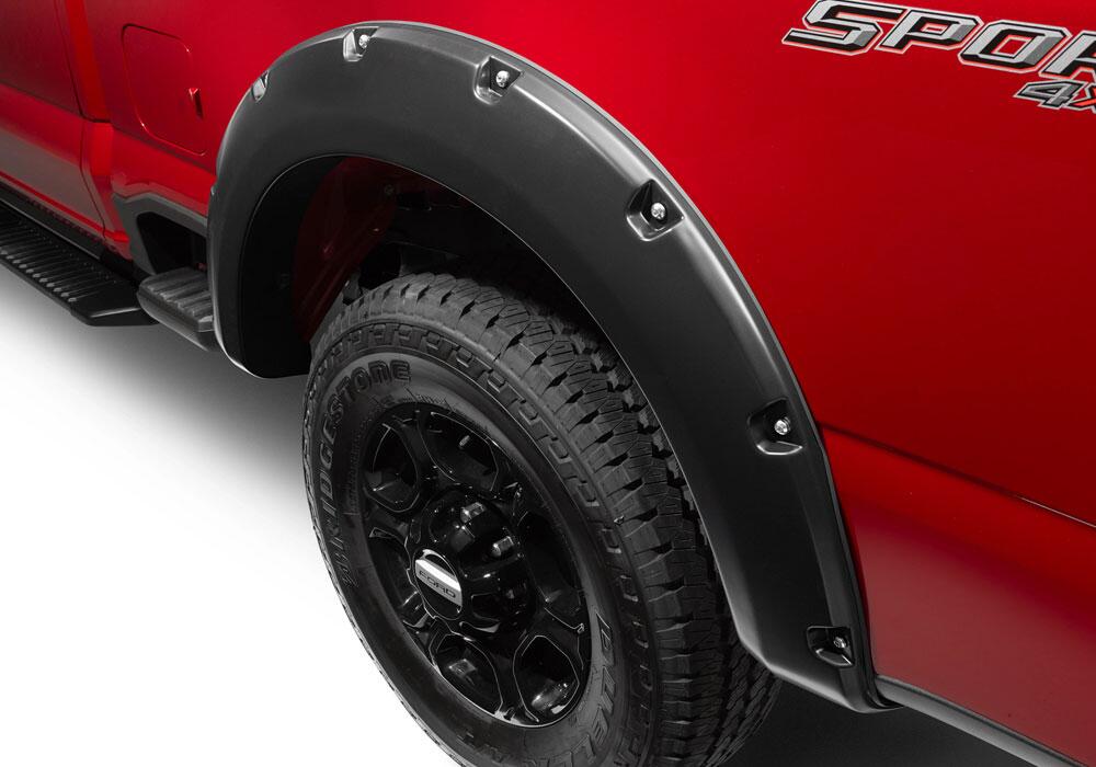 Black Pocket/Rivet Style Smooth Finish Rear Fender Flares For 2023-2026 Ford F250/350 Bushwacker