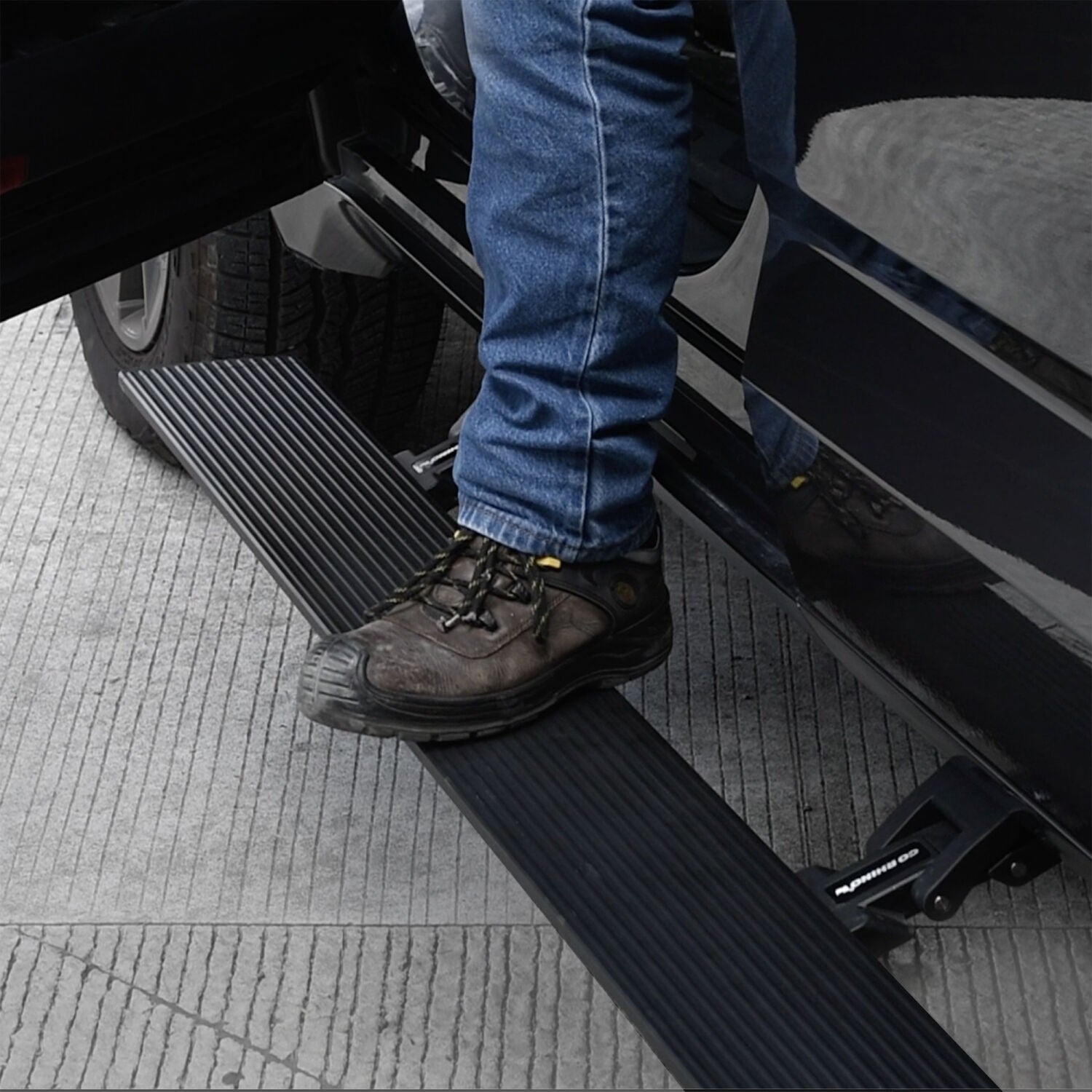 RealTruck VoltStep Electric Running Board Kit Textured Black 2022-2026 Toyota Tundra FULL HYBRID EV-Gas Go Rhino