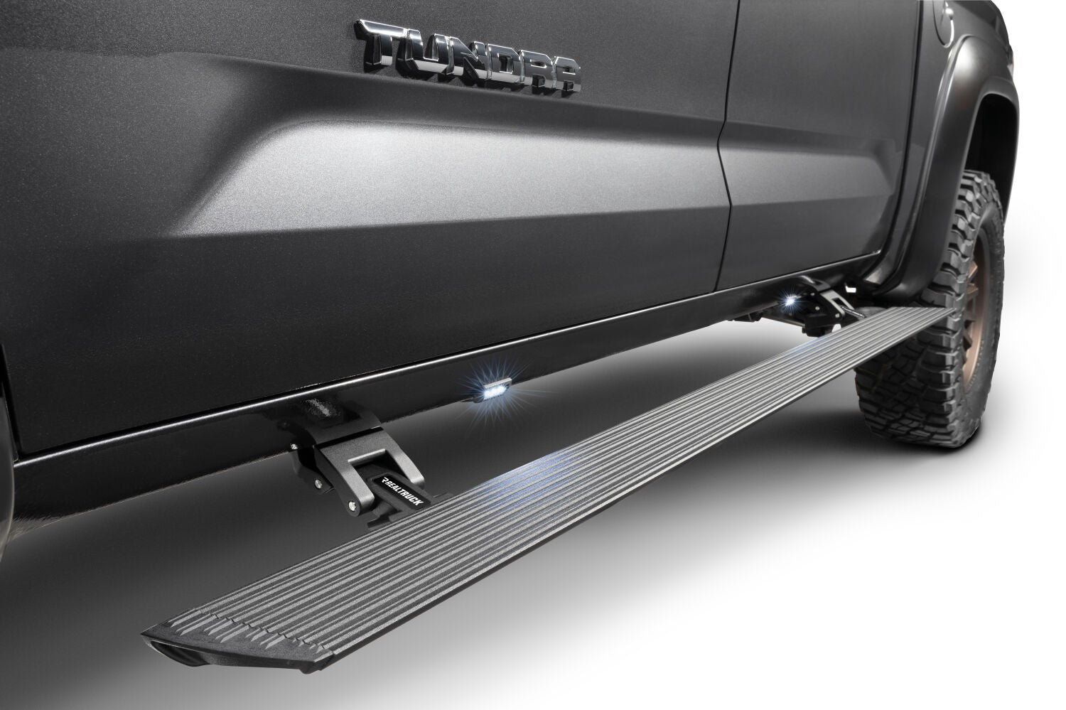 RealTruck VoltStep Electric Running Board Kit Textured Black 2022-2026 Toyota Tundra FULL HYBRID EV-Gas Go Rhino