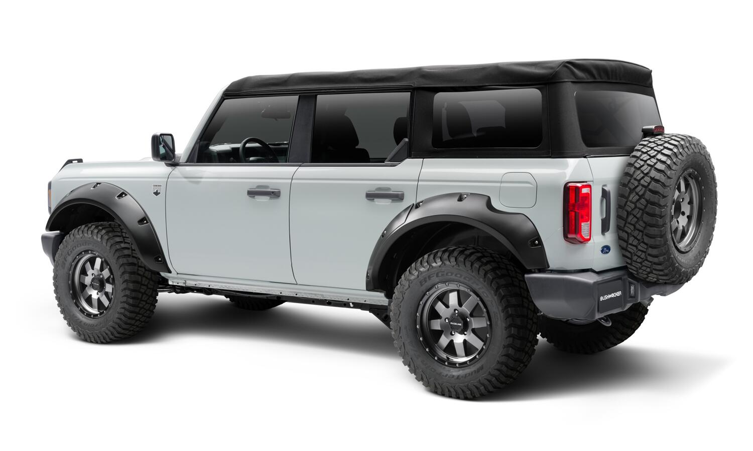Black Pocket/Rivet Style Textured Finish 4-Piece Fender Flare Set For 2021-2023 Ford Bronco, 4-Dr Bushwacker