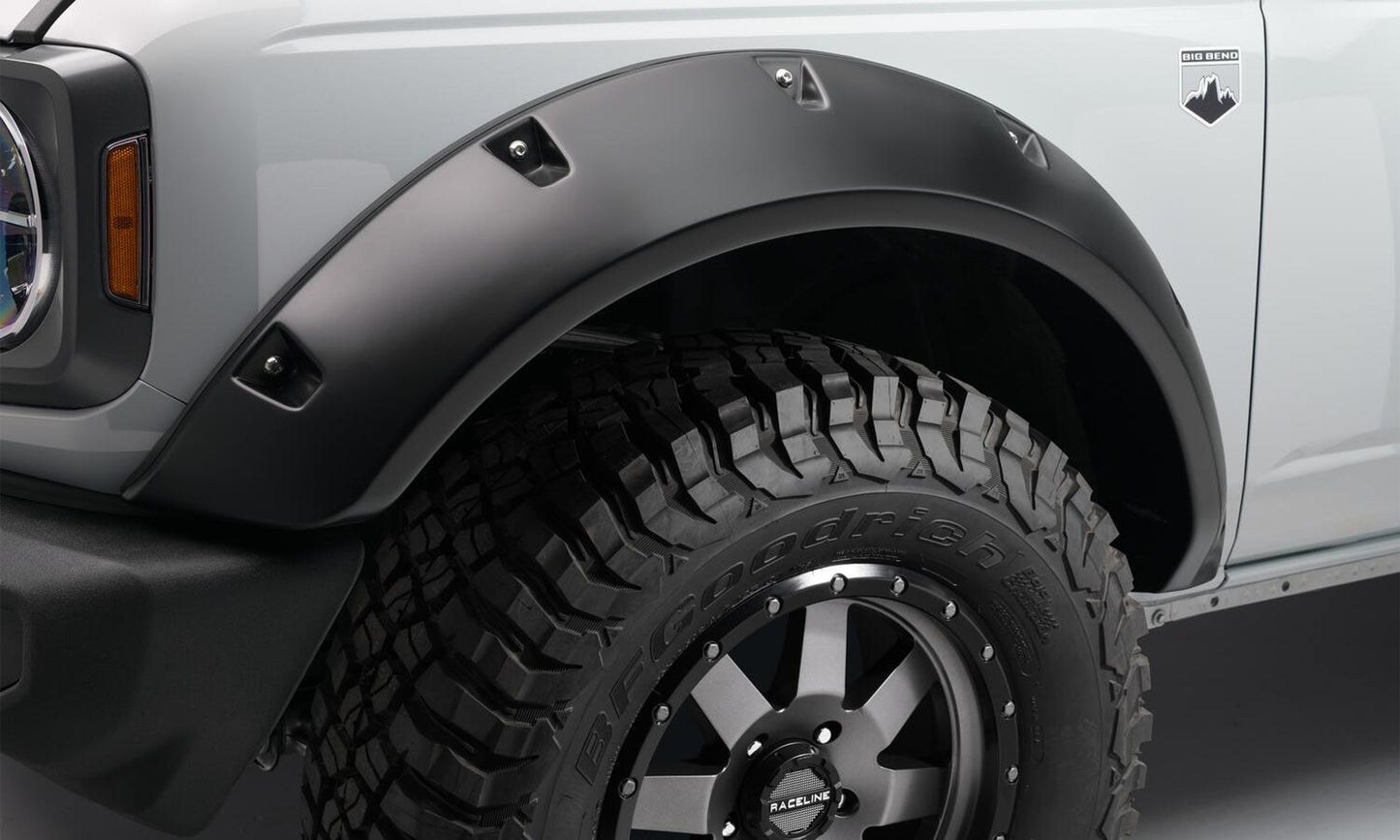 Black Pocket/Rivet Style Textured Finish 4-Piece Fender Flare Set For 2021-2023 Ford Bronco, 4-Dr Bushwacker