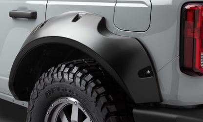 Black Pocket/Rivet Style Textured Finish 4-Piece Fender Flare Set For 2021-2023 Ford Bronco, 4-Dr Bushwacker
