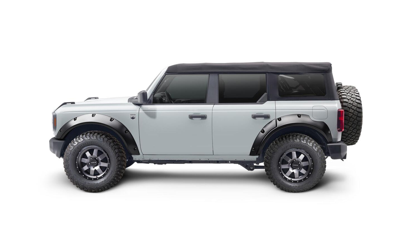 Black Pocket/Rivet Style Textured Finish 4-Piece Fender Flare Set For 2021-2023 Ford Bronco, 4-Dr Bushwacker