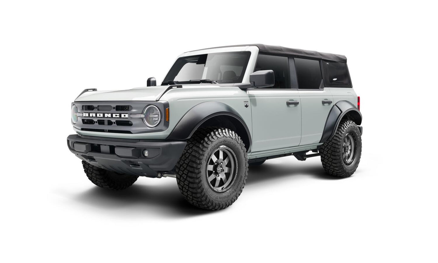 Black Extendafender Style Smooth Finish 4-Piece Fender Flare Set For 2021-2023 Ford Bronco, 4-Dr Bushwacker