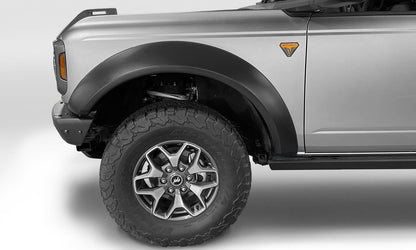 Black Extendafender Style Smooth Finish 4-Piece Fender Flare Set For 2021-2023 Ford Bronco, 4-Dr Bushwacker