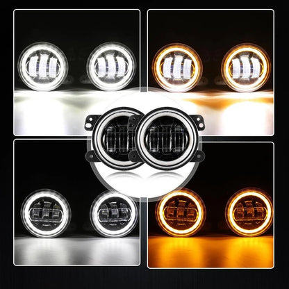 7" LED Halo Headlights + 4" Inch LED Fog Lights with DRL + 5D-PRO 52" Straight LED Light Bar + Windshield Mounting Brackets + 18W Flood Beam Pod Lights Set for for Jeep Wrangler JK