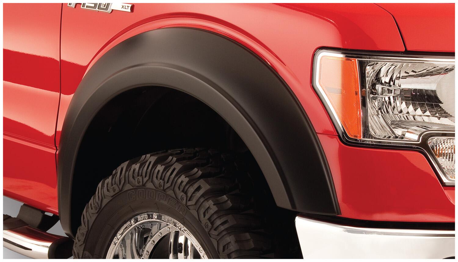 Black Extendafender Style Smooth Finish Front Fender Flares For 1992-2014 Ford E-150, E-250/E-350 Super Duty Bushwacker