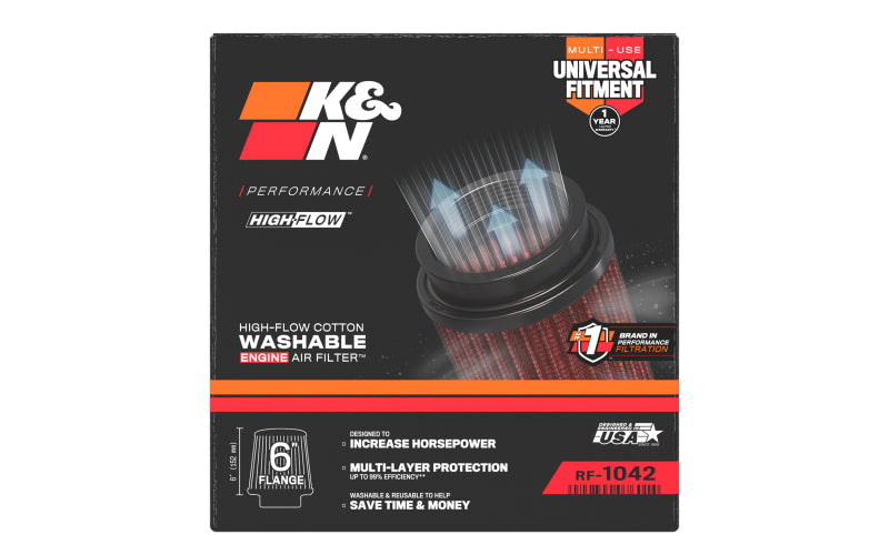 K&N Round Tapered Universal Air Filter 6in Flange ID x 7.5in Base OD x 5in Top OD x 6.5in Height