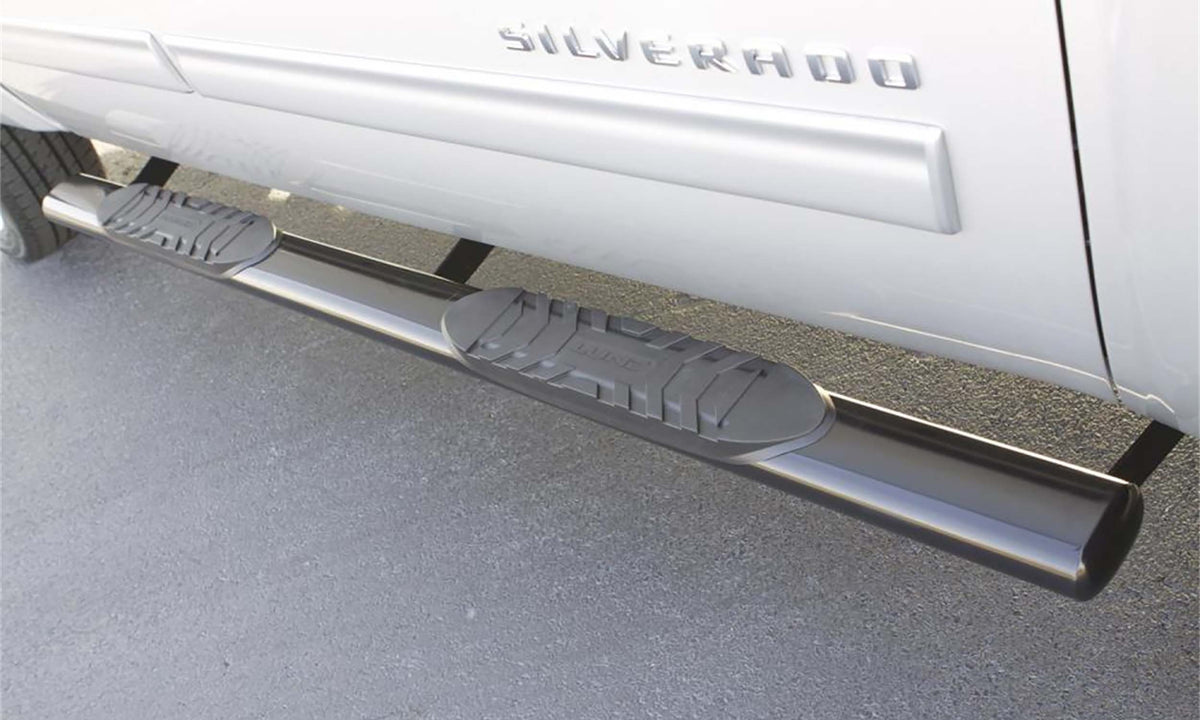 5 Inch Oval Straight Nerf Bars Polished Stainless 2007-2019 Silverado/Sierra 1500/2500 HD/3500 HD Extended Cab Lund