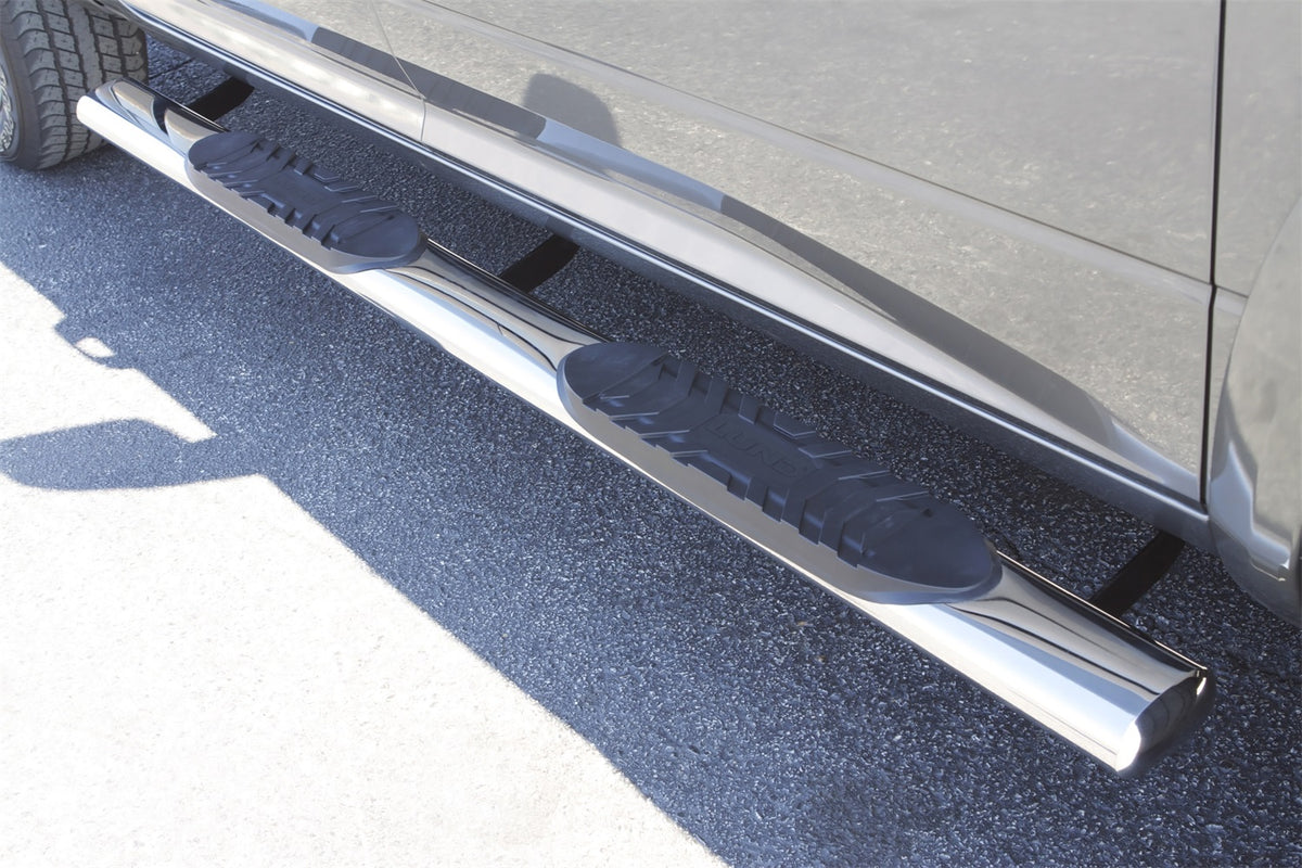 5 Inch Oval Straight Nerf Bars Polished Stainless 2009-2024 Dodge Ram 1500/2500/3500/4500/5500 Cab & Chassis Crew Cab Lund