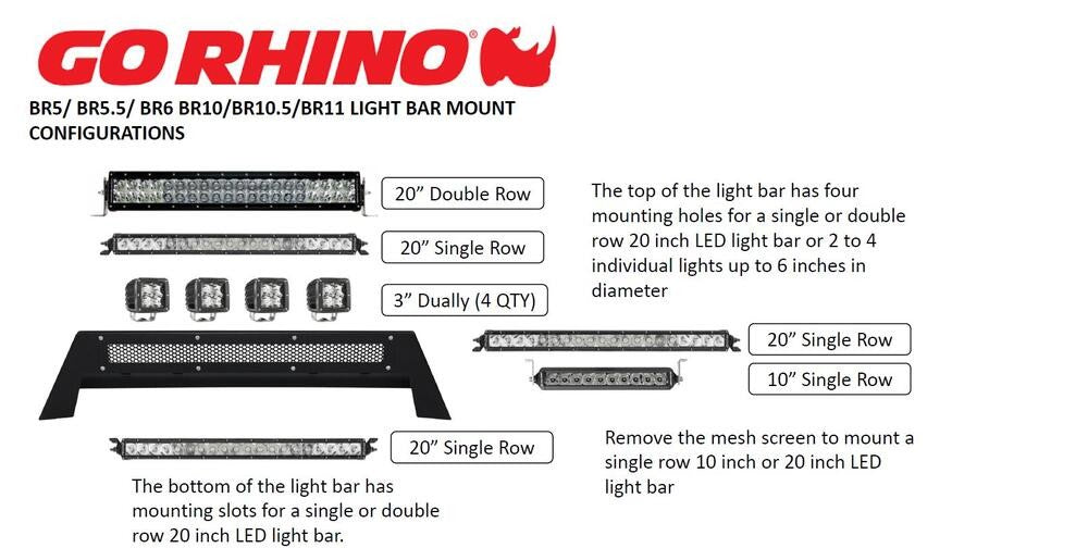 BR6/BR11 Light Bar Mount Textured Black 2013-2025 Ram 1500 2017-2025 Ford F-150 Go Rhino