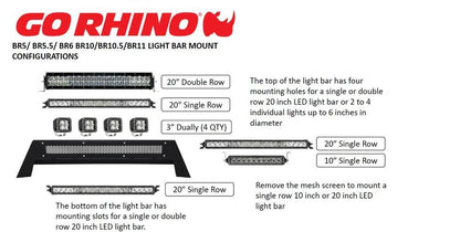 BR6/BR11 Light Bar Mount Textured Black 2013-2025 Ram 1500 2017-2025 Ford F-150 Go Rhino