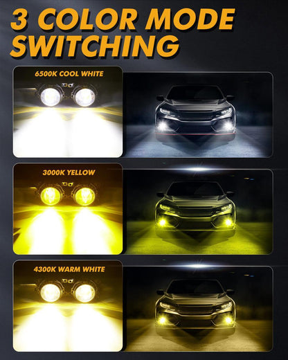 3 Inch 104W Bi-LED Projector Lens Fog Light 3-Colors Switchback for 2012-2022 Toyota Tacoma/ 2010-2022 Toyota 4Runner / 2014-2022 Toyota Tundra
