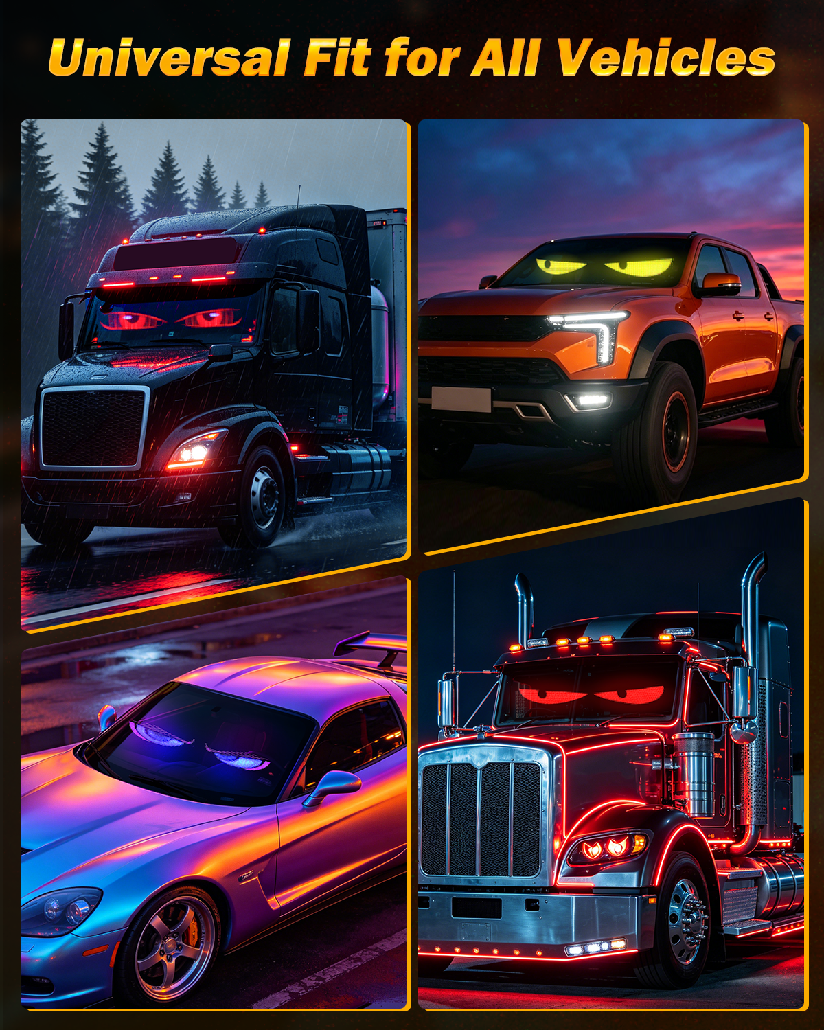 🆕Single Pack Devil's Eye Atmosphere Light Flexible Programmable USB APP Control Car LED Screen 23.42x4.72in for Windshield Decoration